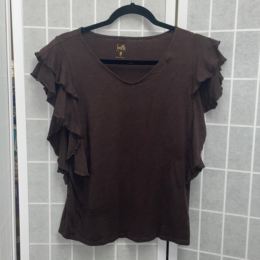 Belle by Kim Gravel  ruffle sleeve, short sleeve top